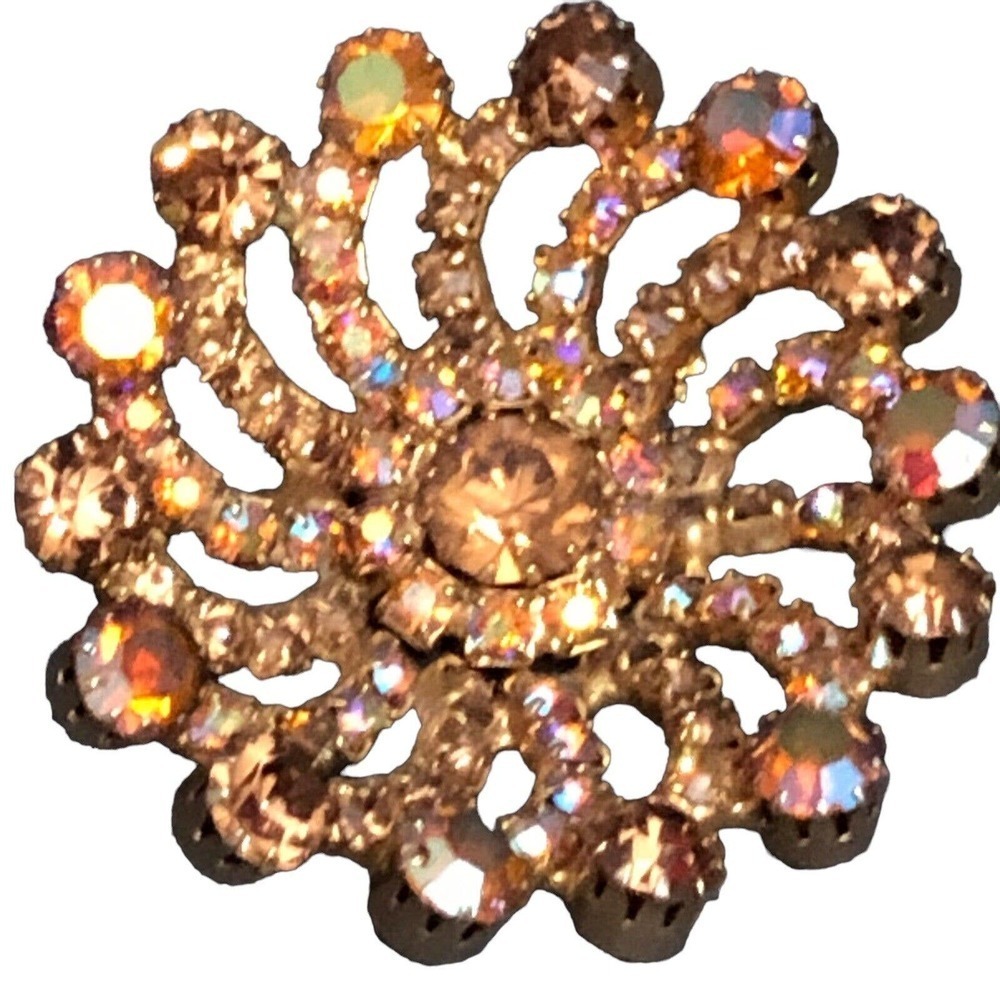 Kramer New York Aurora Borealis AB Starburst Brooch Pin 1940s Gold Pink
